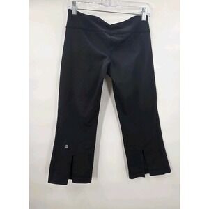 LULULEMON GATHER & CROW CROP LEGGING WOMENS SIZE 6 BLACK YOGA PANTS SLIT CALF